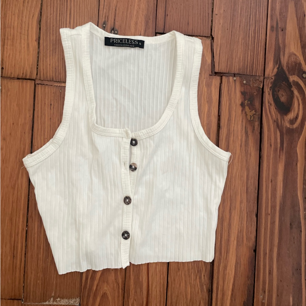 NWOT Priceless Ivory Ribbed Button-Up Crop Top